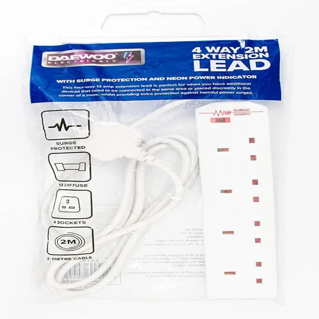 Daewoo 4‑Gang Surge Protected Extension Lead 2M – EXT1028