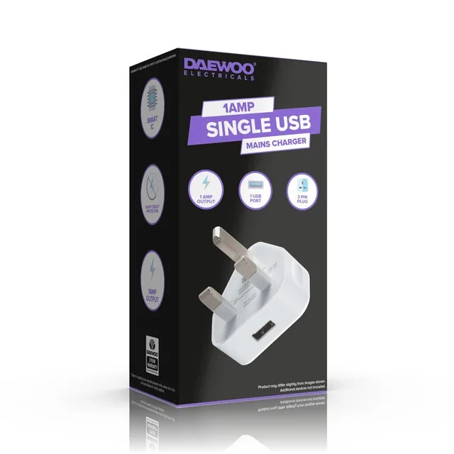 Daewoo Single USB Mains Charger – ELA1354