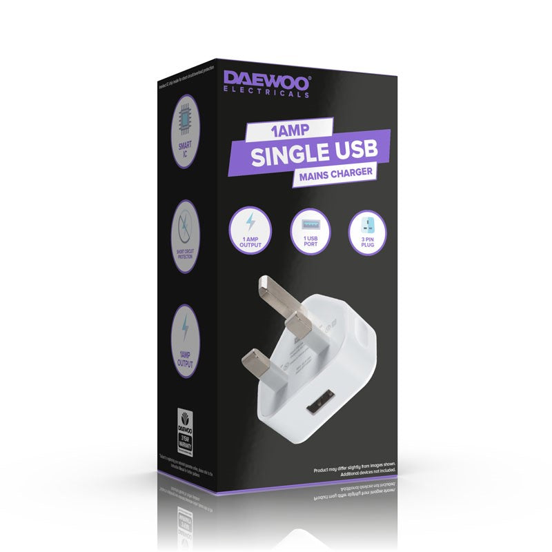 Daewoo Single USB Mains Charger – ELA1354