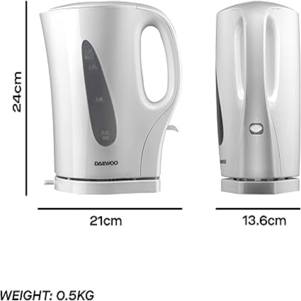  Daewoo Essentials 1.7L Fast Boil Electric Kettle – White Plastic Cordless Jug – SDA1567