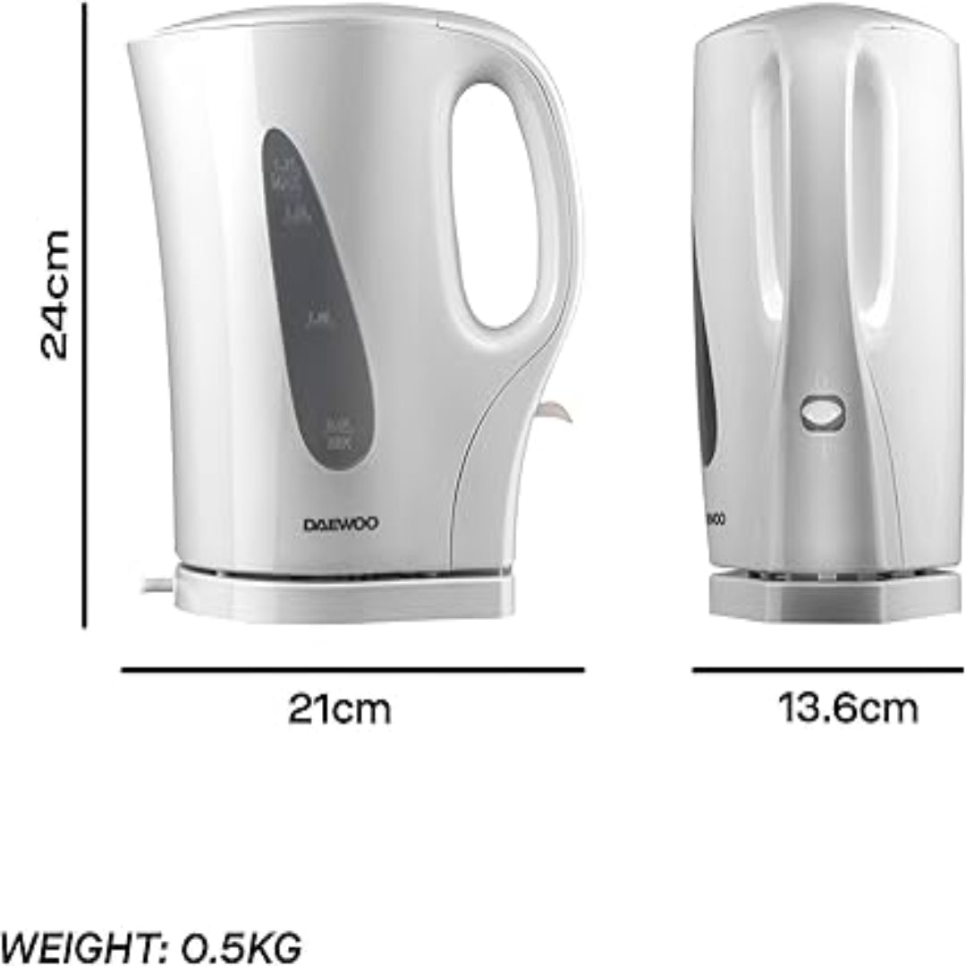  Daewoo Essentials 1.7L Fast Boil Electric Kettle – White Plastic Cordless Jug – SDA1567
