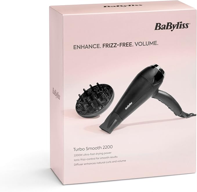 BaByliss Hair Dryer - 2200W, Diffuser, Ionic Frizz-F Black- 5572U