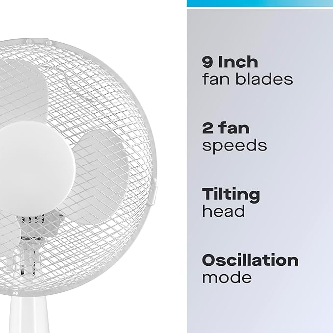 Daewoo 9 Inch Desk Fan, With Oscillation - COL1586