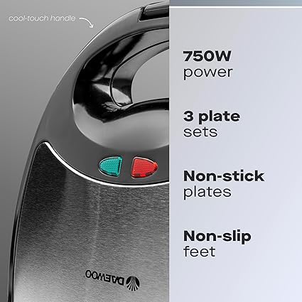 Daewoo 3‑in‑1 Sandwich, Panini & Crimp Maker 750W – SDA2759
