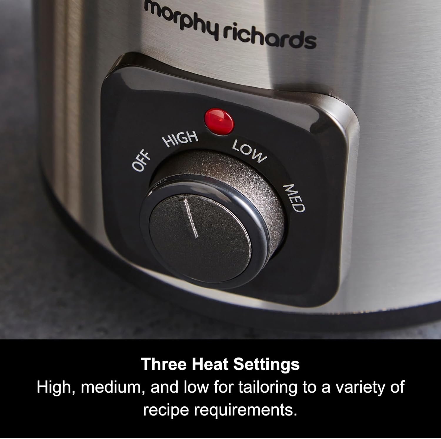 Morphy Richards Slow Cooker, 1.5L, Ceramic Pot, Lightweight & Compact, 3 Heat Settings, Stainless Steel Finish, For Couples, Small Households, Casseroles, Curries, Stews, Chillis, 460300