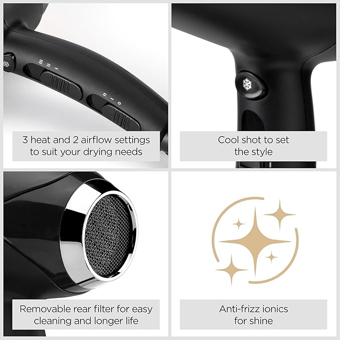 BaByliss Hair Dryer - 2200W, Diffuser, Ionic Frizz-F Black- 5572U