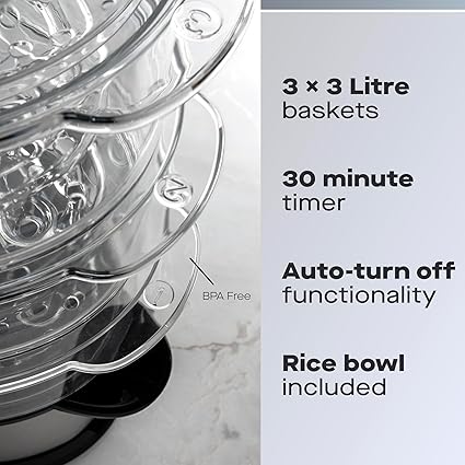 Daewoo 3‑Tier Food Steamer 1200W 9L – SDA1338GE