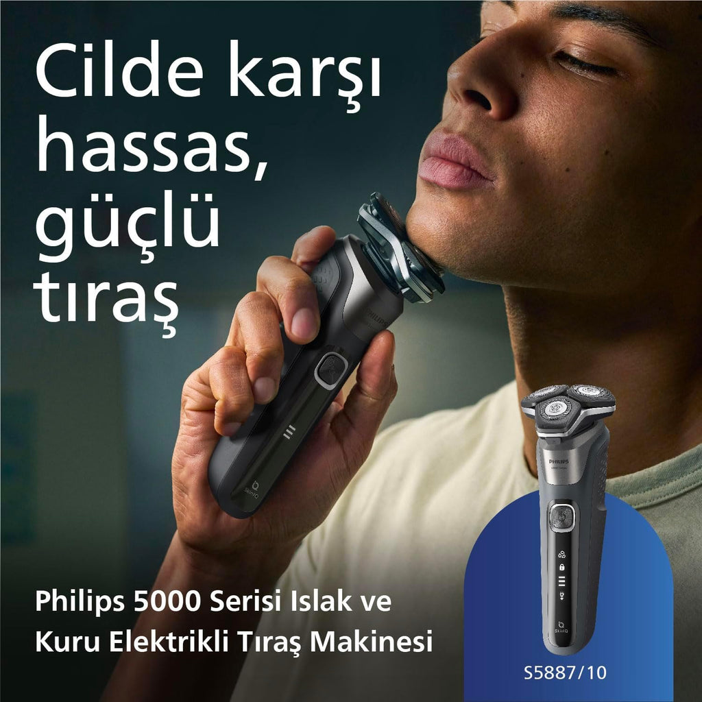 Philips Shaver Series 5000, Wet and Dry Rechargeable Electric Shaver, and Soft Pouch - S5887/10