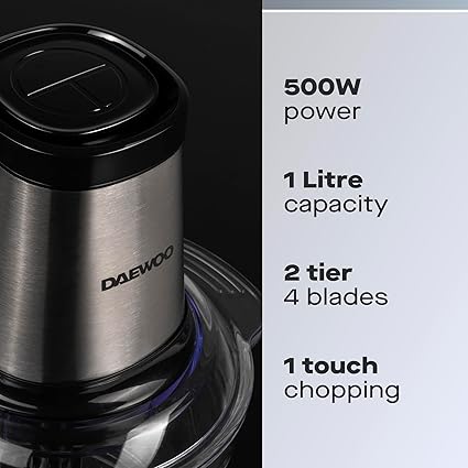 Daewoo Mini Chopper 500W with 1 L Glass Bowl – SDA2732GE