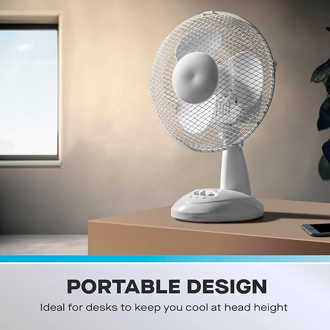 Daewoo 9 Inch Desk Fan, With Oscillation - COL1586