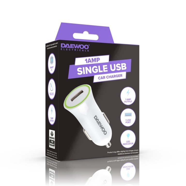 Daewoo Single USB Car Charger 1A – ELA1353