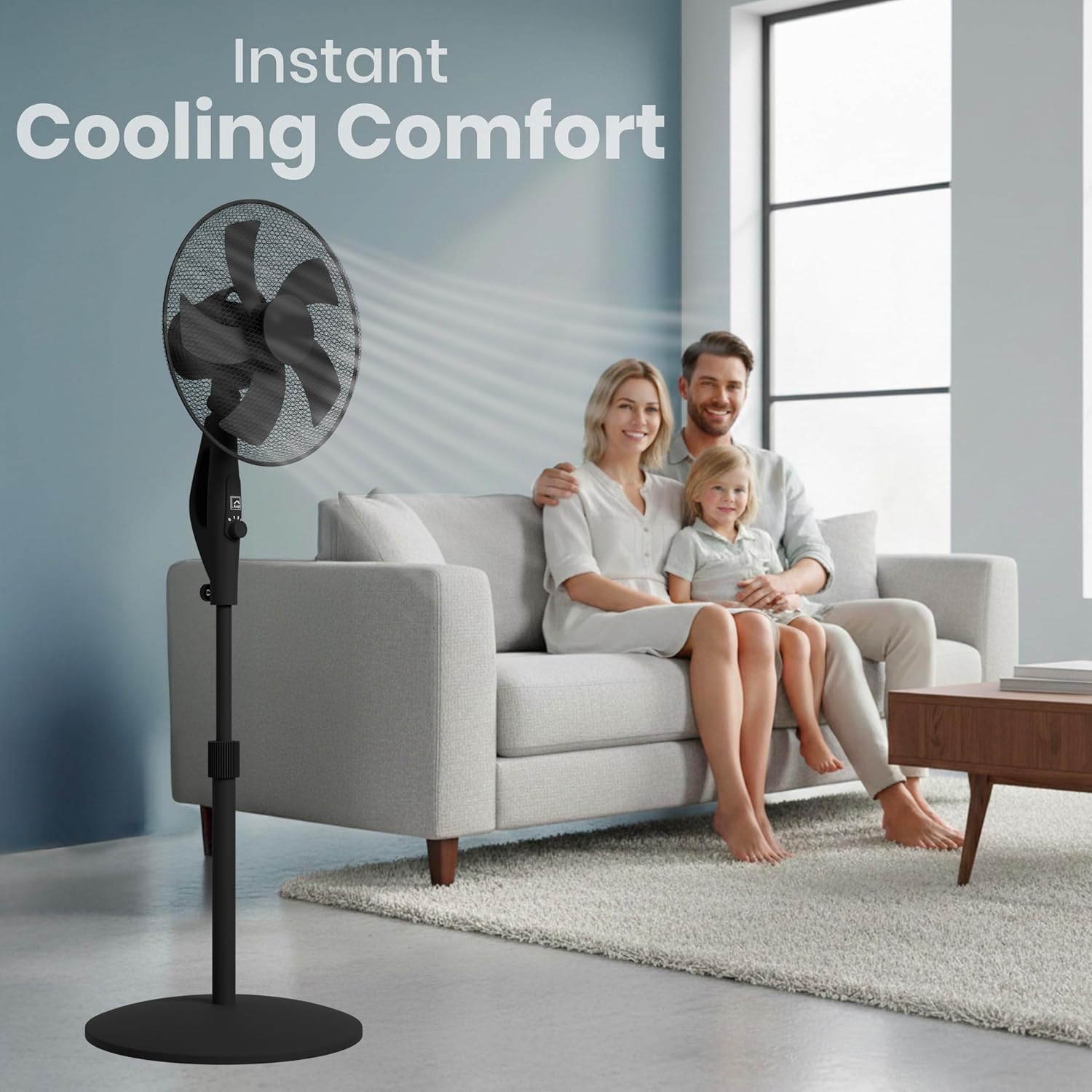 Knight 16" Pedestal Fan Sleek Matt Black Finish 5 Blade