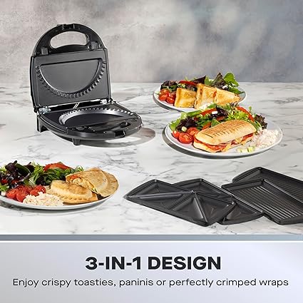 Daewoo 3‑in‑1 Sandwich, Panini & Crimp Maker 750W – SDA2759