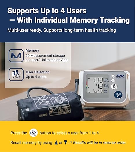 A & D Medical Blood Pressure Monitor Auto 60 Memory - UA767F