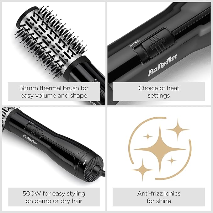 BaByliss Flawless Volume Hot Air Brush - Dry and Style in On Black - 2764U