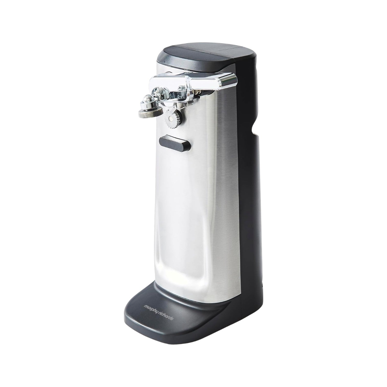 Morphy Richards 3-in-1 Electric Tin Can Opener, Knife Sharpener and Bottle Cap Remover, Magnetic Lid Holder, Hands Free, Safe Cleaning, Automatic Start and Stop, Cord Storage, Stainless Steel, 432030