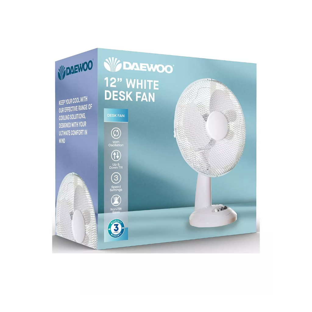 Daewoo 12-Inch Table, Portable Desk Fan for Home/Office - COL1063