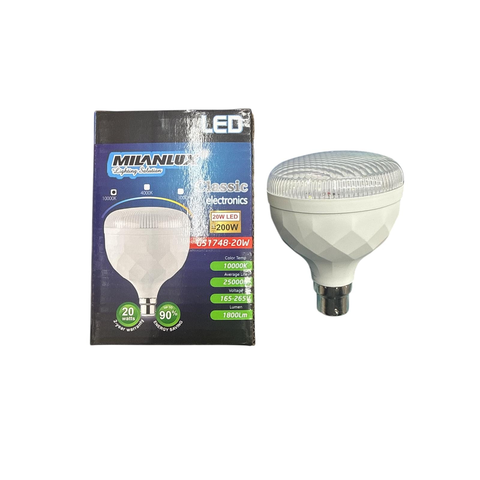 Milanlux B22 LED Bulb Diamond Cover Series Cool White 20W – GS1748