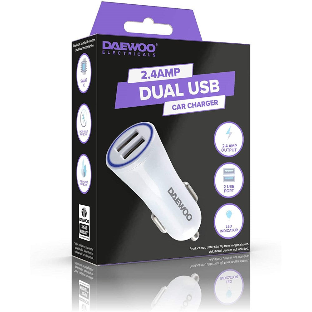 Daewoo Dual USB Car Charger 2.4A – ELA1352