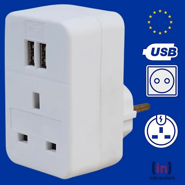 Single Socket Switch Plug Travel Power Adaptor with 2 USB Ports – 30066H