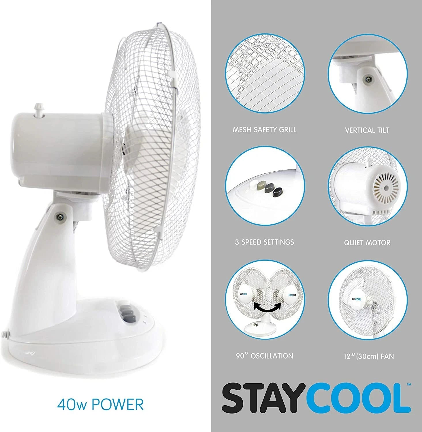 Stay Cool 12" Desk Fan Oscillating - F1011WH